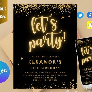 Simple Black and White Birthday Invitation Template, ANY AGE, Instant Download Birthday Invitation for Boys Teens Kids Girls,
