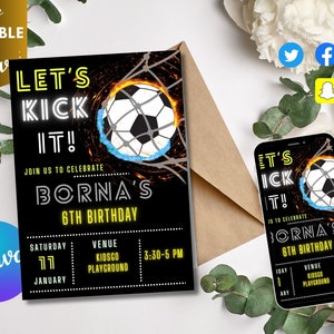 Soccer Birthday Invitation Card Template, Football Invitation Soccer Invitation Card Template, Editable in Canva
