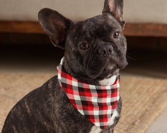 Dog Bandana Collar - Red, Black, and White Plaid - S/M/L/XL