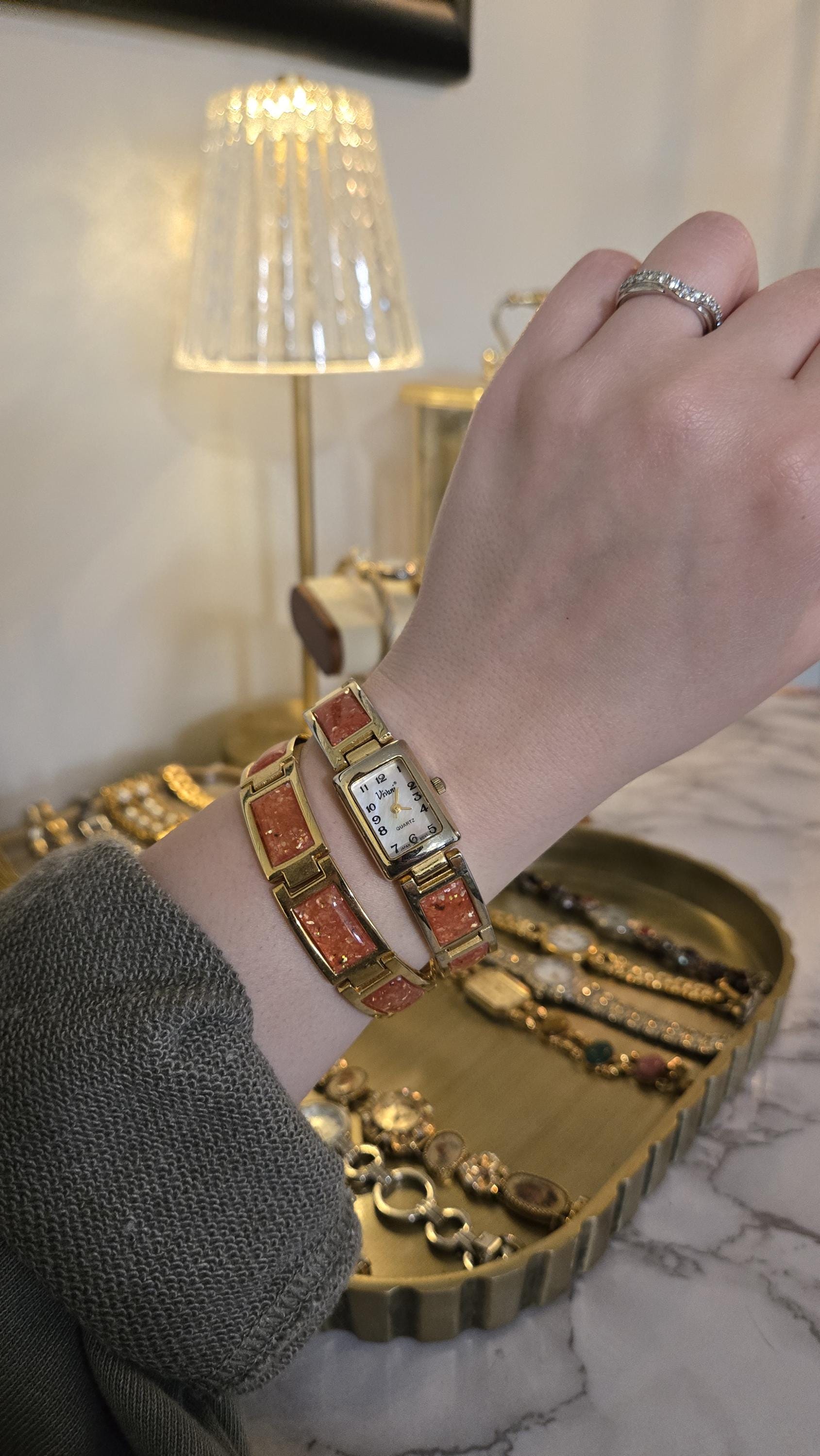 Vintage Vivani Pink and Gold Watch and Bracelet Set - Etsy display picture 2