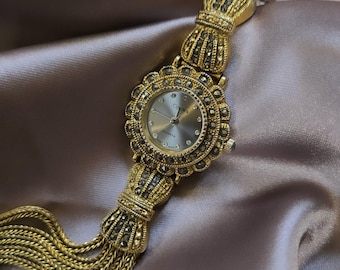 Vintage Cardini Marcasite Watch, Bow Detail Bracelet with Crystals