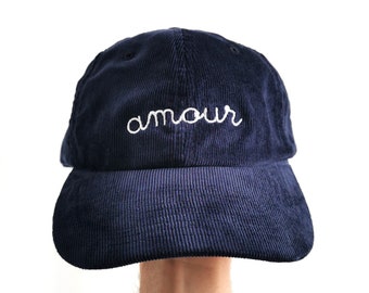 Casquette amour brodée, mixte et souple, en velours côtelé, taille unique réglable