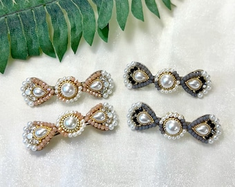 Pearl Bow Barrette: Elegant Vintage Style Hair Clip (Set of 2)