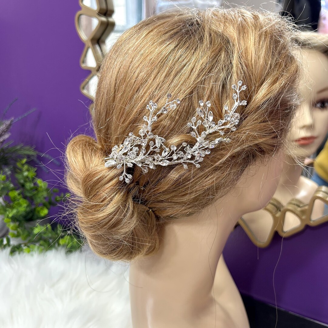 Small Vine Style Cubic Wedding Prom Hair Clip -rose Gold, Silver - Etsy