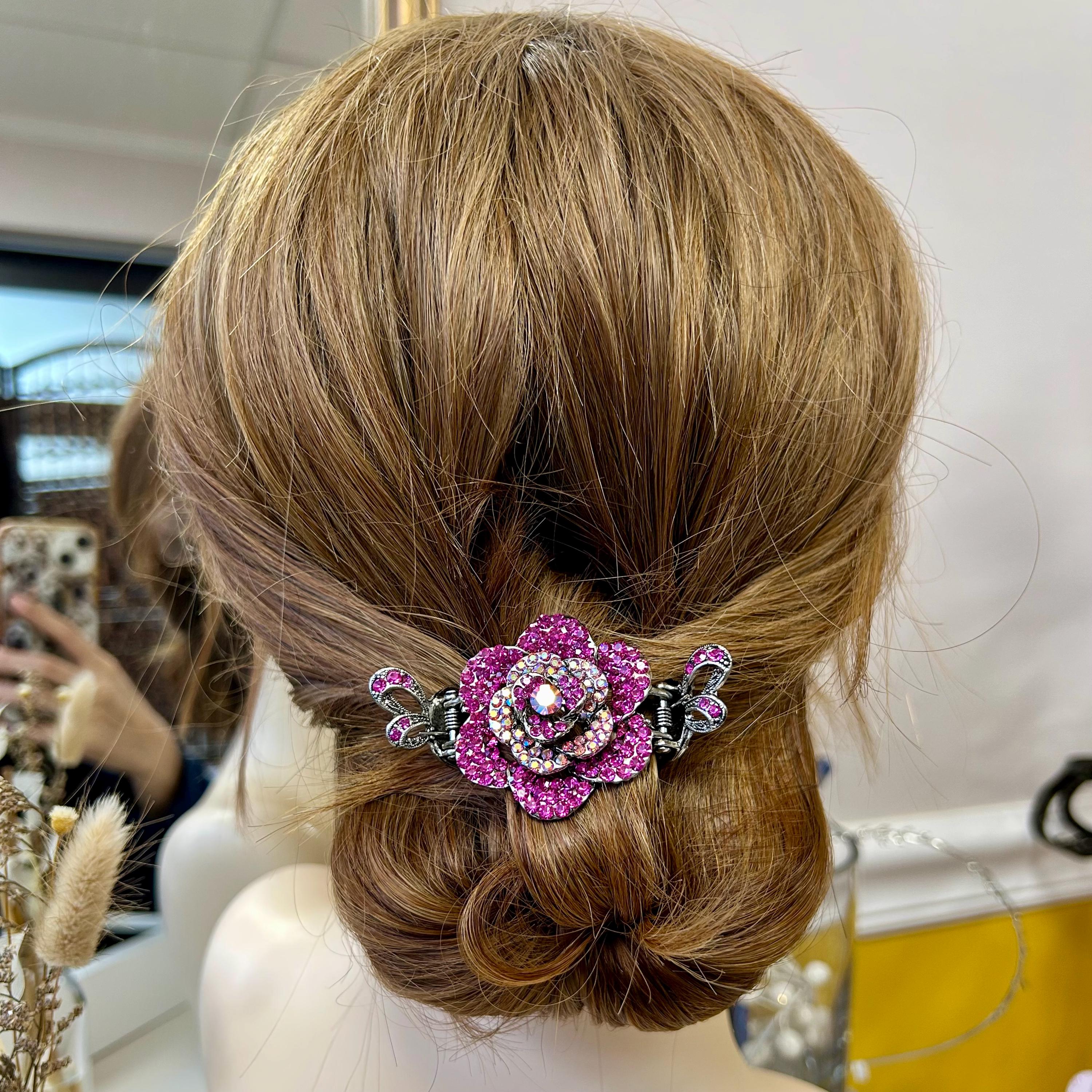 Vintage Art Deco Style Large Flower Rhinestone Hair Clip Vintage Art Deco Style Large Floral Colored Rhinestones Hair  main image 3