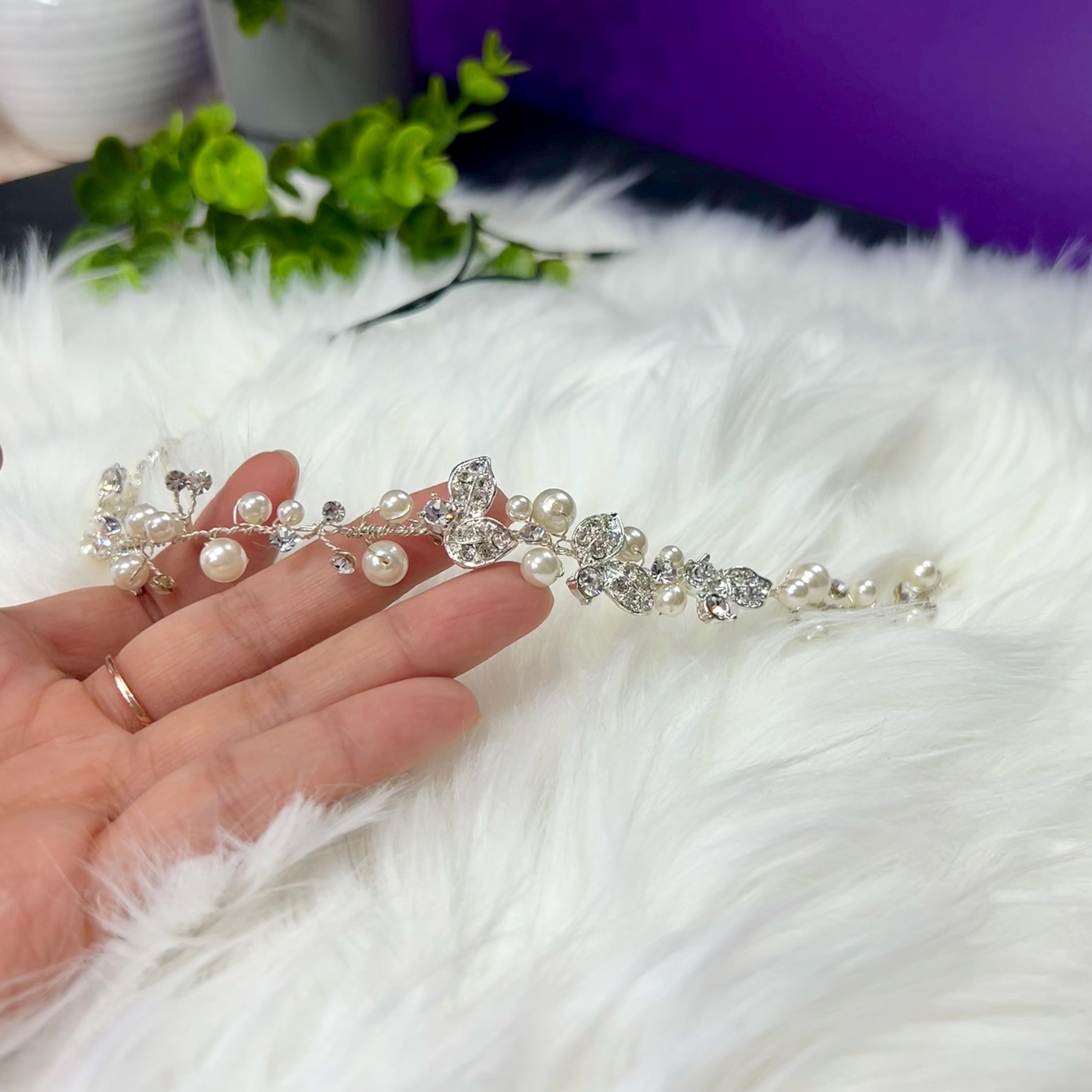 New handmade boutique rhinestone stones and beads flexible wide headband silver Rhinestone Double Row Wide Band Headband – cllovestudio main image 3