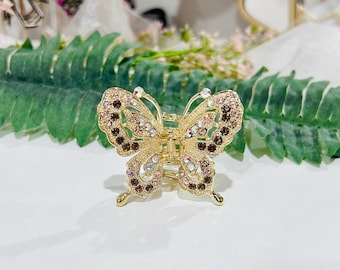 Pinza para el cabello con forma de mariposa, hecha a mano con cristales coreanos, elegante accesorio para peinados semirecogidos.