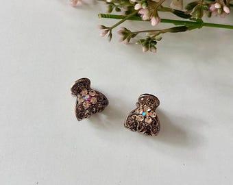 Small Antique Pouch Design Claw Hair Clips with Crystals (Set of 2)