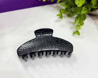 Large Black Crocodile Embossed Acetate Hair Claw Clip | Italian Jaw Accessory