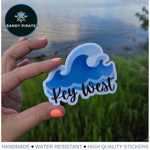 Key West Sticker High Quality Blue Wave Sticker Water Resistant Florida Keys Decal Handmade Water Wave Die-Cut Stickers Key West Merch Gift
