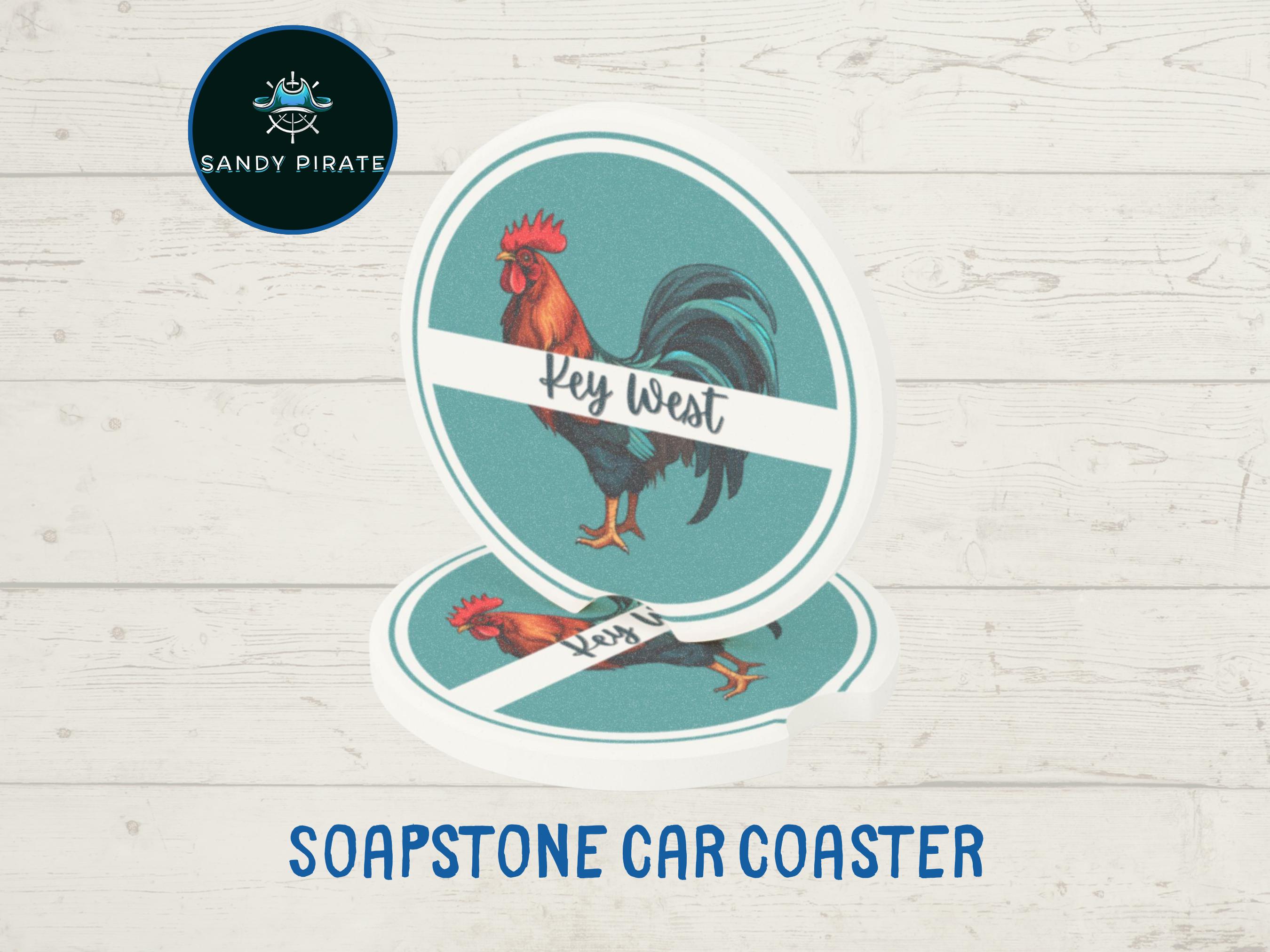 Key West Car Coaster Rooster Soapstone Blue Logo Florida Keys Vacation ...