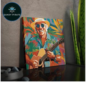 Jimmy Buffett Canvas Print Jimmy Buffett Wall Art Parrothead Gift Decor Parrot Head Canvas Colorful Artwork 8&quot;x8&quot; Square Print Tropical