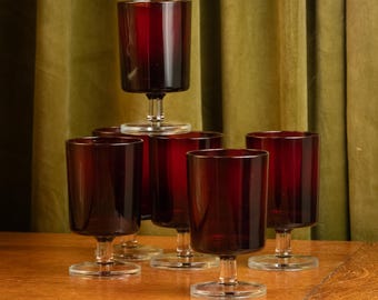 Vintage Luminarc Cavalier Ruby Red Cordial Glasses Set of 6