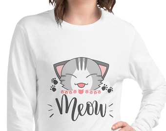 Cat Silhouette Long Sleeve, Cat Long Sleeve Shirt, Cat Lover, Meow Long Sleeve Shirt, Cute Cat, Gift For Cat Lover, Kitten Shirt