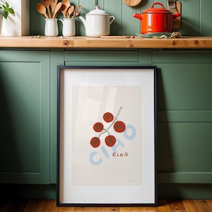 Ciao Ciao Kitchen Food Art | Italian Tomato Print Digital Download | Mediterranean Kitchen Decor | Cherry Tomato Poster