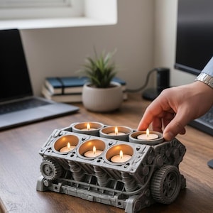 V8 Engine Block Tealight Holder 3D Print File | Man Cave Decor (Digital Download)
