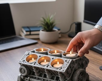 V8 Engine Block Tealight Holder 3D Print File | Man Cave Decor (Digital Download)