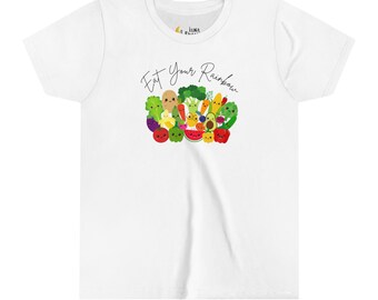 Cute Eat Your Rainbow Shirt, Vegan Tshirt, Kawaii Farmers Market Fruit & Vegetable Shirt, Vegetarian Shirt, Vegan or Vegetarian Friend Gift