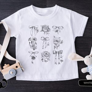 Florals & Bows Kids Tshirt, Coquette Bow Kids Tshirt, Botanical Shirt, Gardening Tshirt, Coquette Shirt, Botanical Shirt, Coquette Gift,