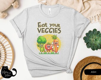 Eat Your Veggies Retro Graphic T-Shirt, Vegan Vegetarian Gift