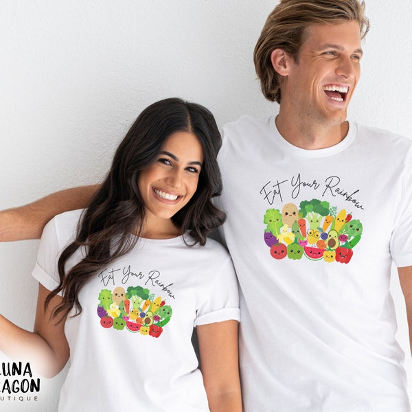 Cute Eat Your Rainbow Shirt, Vegan Tshirt, Kawaii Farmers Market Fruit & Vegetable Shirt, Vegetarian Shirt, Vegan or Vegetarian Friend Gift