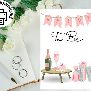Carte pour la future mariée, champagne, verre, biscuit, cadeau