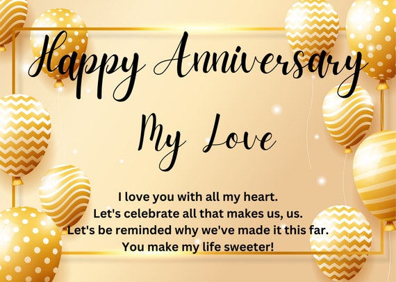 Happy Anniversary My Love, Gold - Etsy