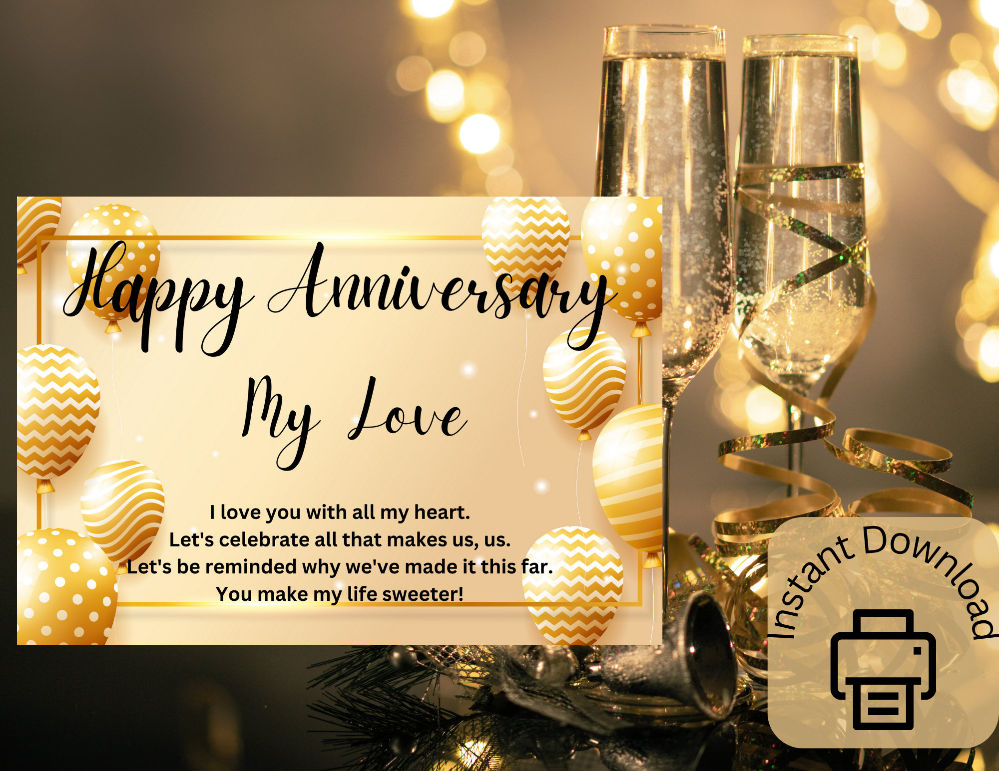 Happy Anniversary My Love, Gold - Etsy