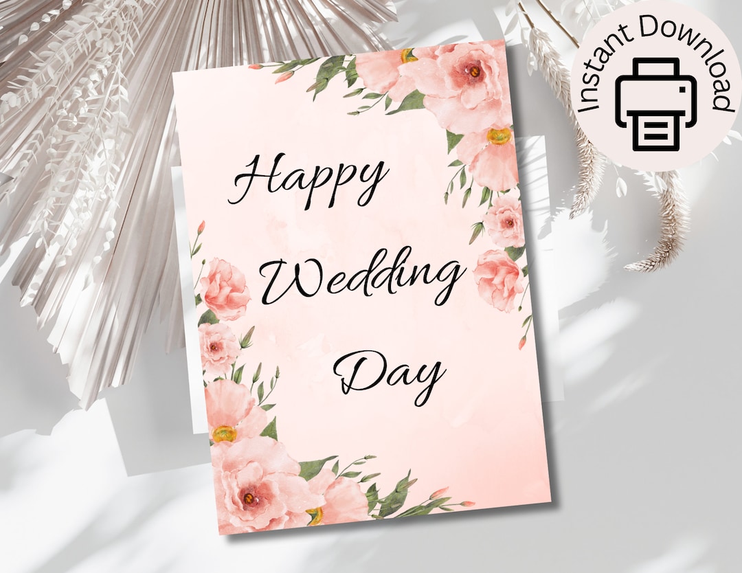Happy Wedding Day Pink Flowers Card - Etsy