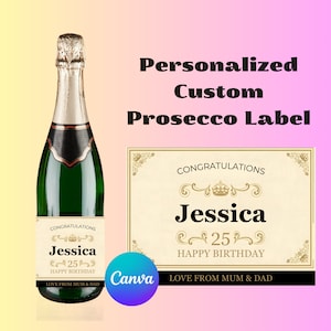 Personalised Prosecco Champagne Wine Digital Label Sticker perfect Gift for Birthday Anniversary Funny Novelty