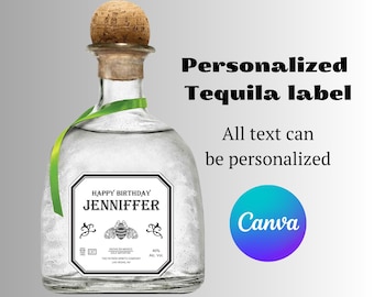 Tequila Label Canva Template Personalized Custom Digital Download Groomsmen Gift Bachelorette Party Gifts for Him Dad
