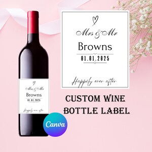 Personalized Wedding Wine Label - Custom Name & Date - Minimalist Design - Elegant Keepsake for Wedding Bottles - Happily Ever After