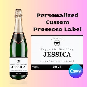 Personalised Prosecco Champagne Wine Digital Label Sticker perfect Gift for Birthday Anniversary Funny Novelty