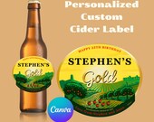 Cider Label Canva Template Personalized Custom Digital Download Groomsmen Gift Bachelorette Party Gifts for Him Dad, Beer diy, Lager