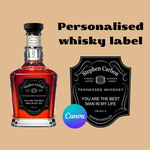 Whiskey Label Canva Template Personalized Custom Digital Download Groomsmen Gift Bachelorette Party Gifts for Him Dad