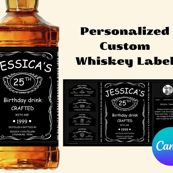 Whiskey Label Canva Template Personalized Custom Digital Download Groomsmen Gift Bachelorette Party Gifts for Him Dad