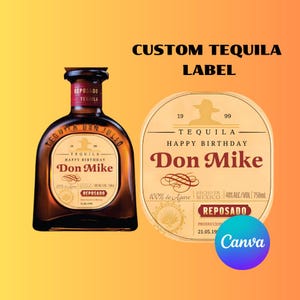 Etichetta Tequila modello Canva personalizzata download digitale regalo per sposo regali per addio al nubilato per lui papà
