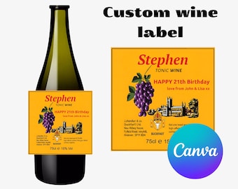Personalised Tonic Wine Label Champagne Wine Digital Label Sticker perfect Gift for Birthday Anniversary Funny Novelty