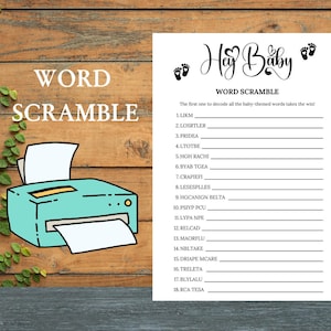 Minimalist Baby Shower Games Baby Word Scramble with Answer Key  Baby Shower Game  Baby Shower Word Puzzle Editable Gender Neutral Game