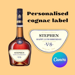 Cognac Label Canva Template Personalized Custom Digital Download Groomsmen Gift Bachelorette Party Gifts for Him Dad