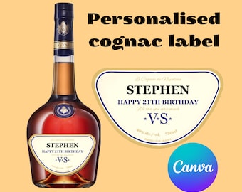 Cognac Label Canva Template Personalized Custom Digital Download Groomsmen Gift Bachelorette Party Gifts for Him Dad