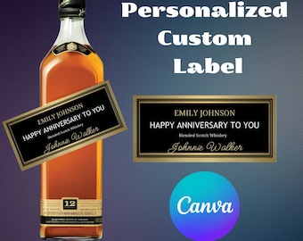 Modello di etichetta per whisky Canva personalizzato, download digitale personalizzato, regalo per lo sposo, regali per l'addio al nubilato per lui e papà