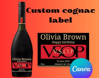 Cognac Label Canva Template Personalized Custom Digital Download Groomsmen Gift Bachelorette Party Gifts for Him Dad