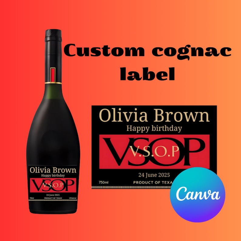 Customizable Cognac Label -Canva, Printable Personalized Cognac Label, Birthday Party, Bachelorette Favor,
Template Personalized, Groomsmen Gift, Bachelorette Party, Gifts bottle label,  gifts for boyfriend, canva, personalized gifts, Hennessy label