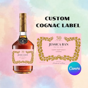 Plantilla de etiqueta de coñac de Canva, personalizada, descarga digital, regalo para padrinos de boda, regalos para despedidas de soltera, regalos para él y papá.