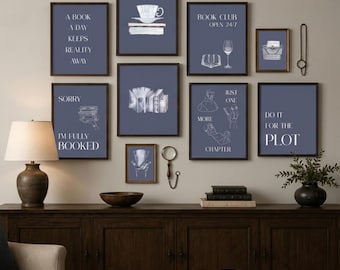 Book Lover Wall Art Bundle | Set of 9 | Bookworms Reading Room Decor  | Downloadable PDF