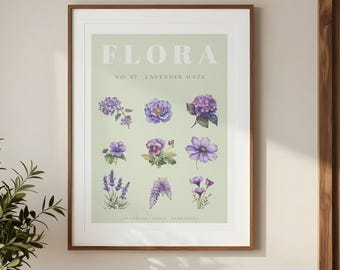 Purple Botanical Print No. 07 Lavender Haze | Lavender Watercolor Wall Art | Sage Green Vintage Flora Poster | Digital Download