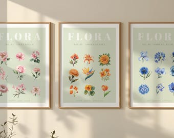 Sage Green Botanical Print Set of 8 | Watercolor Flower Wall Art Bundle | Digital Download