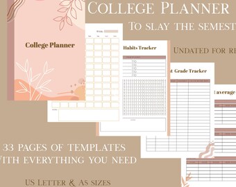 Warm Boho College Planner Printable, Academic Planner PDF, Student Planner, Grade & Assignment Tracker, Back to School
