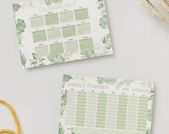 Tropical Botanical Planner Bundle – Undated Weekly & Monthly + 2027 Calendar (Digital Download)